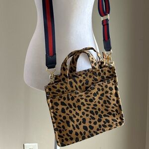 Stella & Dot Leopard Print Crossbody Bag with Striped Strap